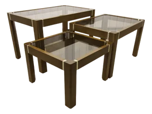 Vintage Gold and Smoked Glass Tables, 1960s, Set of 3