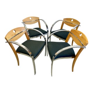 Vintage Paoli, Inc. Chrome & Light Wood Armchairs – Set of 4 For Sale