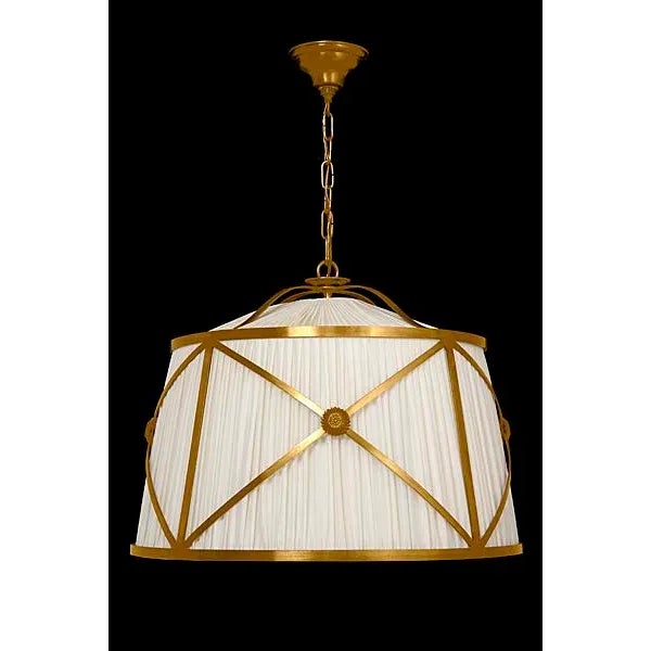 Aspire Medium - Pleated linen drum shade fixture, cast brass crosshatched frame with medallion detail. Diffuser optional.