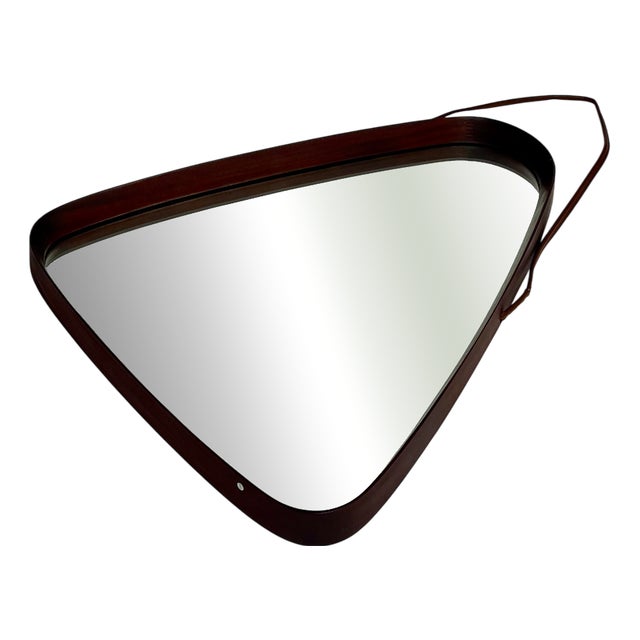 Mid-Century Modern Triangular Teak Wall Mirror with Rounded Corners, Denmark, 1960s For Sale