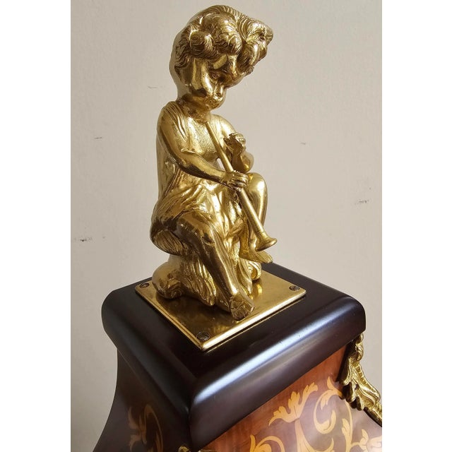 New Large Franz Hermle Mantel Clock in DeArt Italian Marquetry and Ormolu Case For Sale - Image 4 of 11