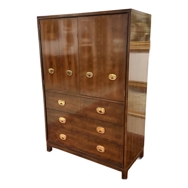 Vintage 1970s Campaign-Style Oak Gentleman's Chest For Sale