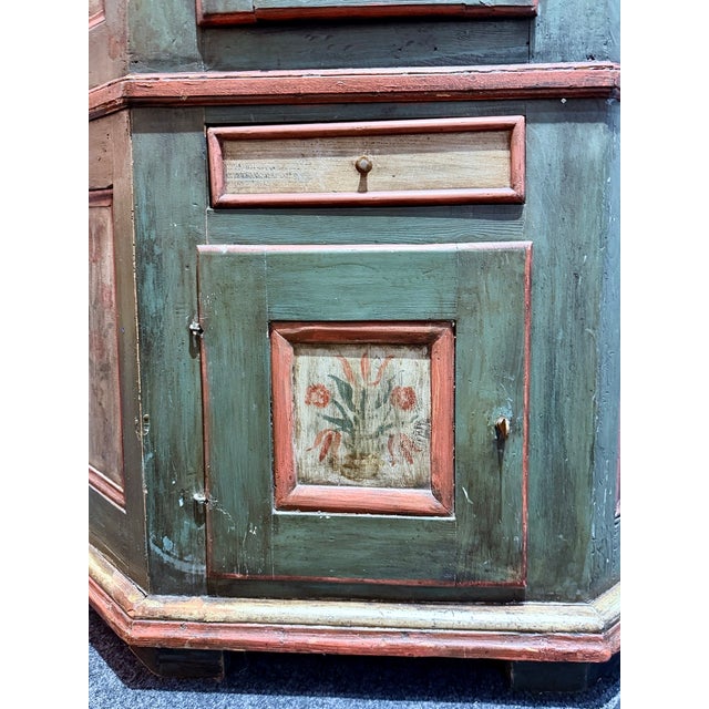 Late 18th Century Late 18th Century Swedish Blue-Green Painted Folk Art Corner Cabinet For Sale - Image 5 of 18