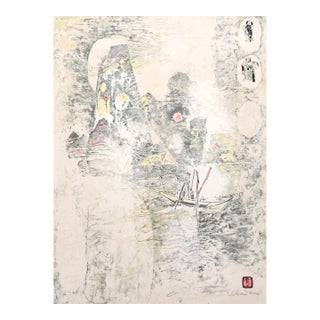Untitled - Boat and Volcano, Signed Lithograph With Intaglio Etching by Lebadang (Aka Hoi) For Sale