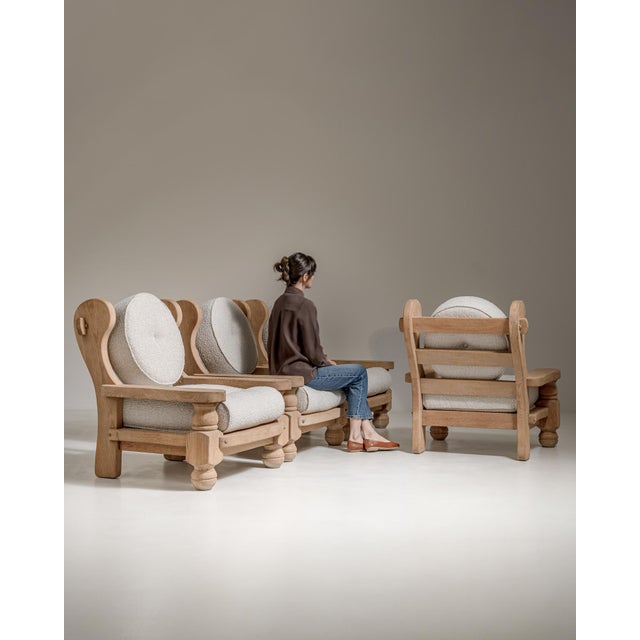 Pair of Brutalist Oak Upholstered Armchairs, Antique, France, Circa 1970 For Sale - Image 14 of 14