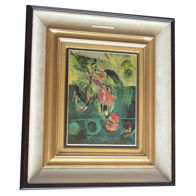Bruno Cassinari, Il Gallo, Silkscreen on 800 Silver Plate, 1978, Framed For Sale