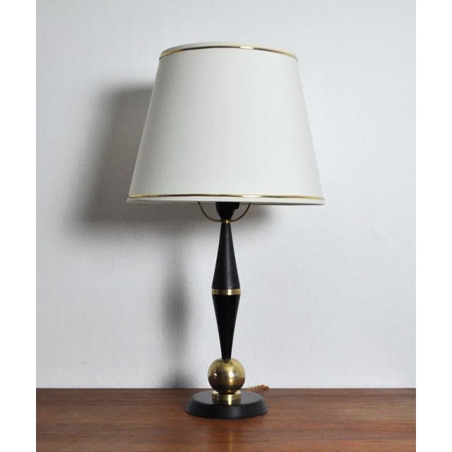Art Deco table lamp, probably, Denmark, 1930s. Fully restored, wood painted, brass parts polished, rewired. Light source:...