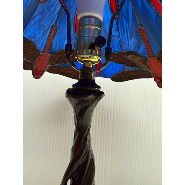 Dragonfly Stain Glass Shade Table Lamp For Sale - Image 12 of 12