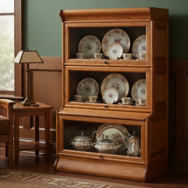 Mission Mission 3 Stack Oak Barrister Bookcase - Beveled Glass - Micheal Cherry For Sale - Image 3 of 15