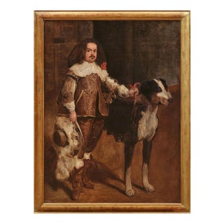 Spanish School after Diego Velázquez, Dwarf with a Dog, 19th Century, Oil on Canvas For Sale