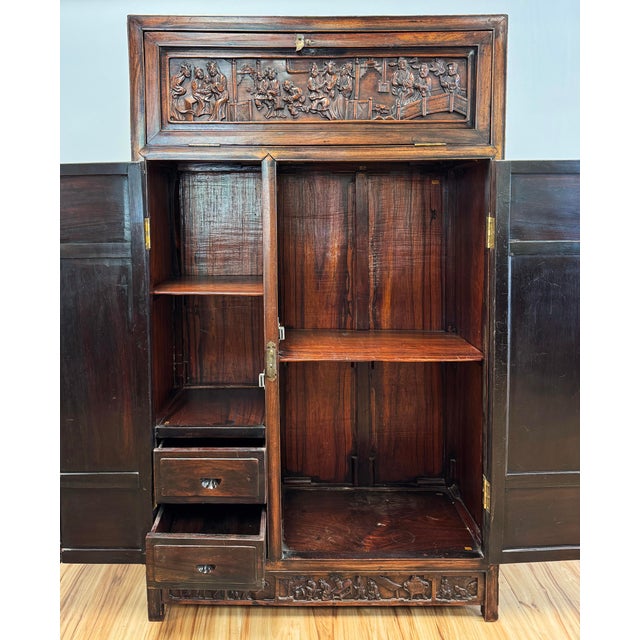Antique Early 20th C Asian Carved Rosewood Curio Cabinet For Sale - Image 4 of 11