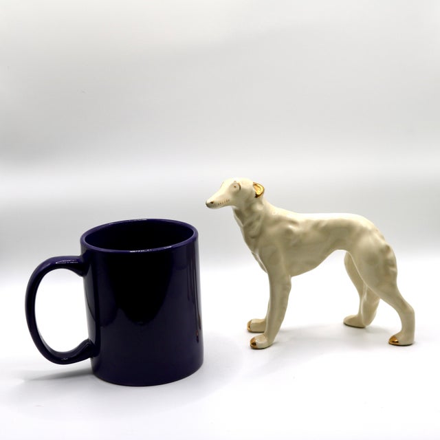 Mid-Century Modern White Glazed Ceramic Greyhound Figurine With Gold Accents For Sale - Image 9 of 9