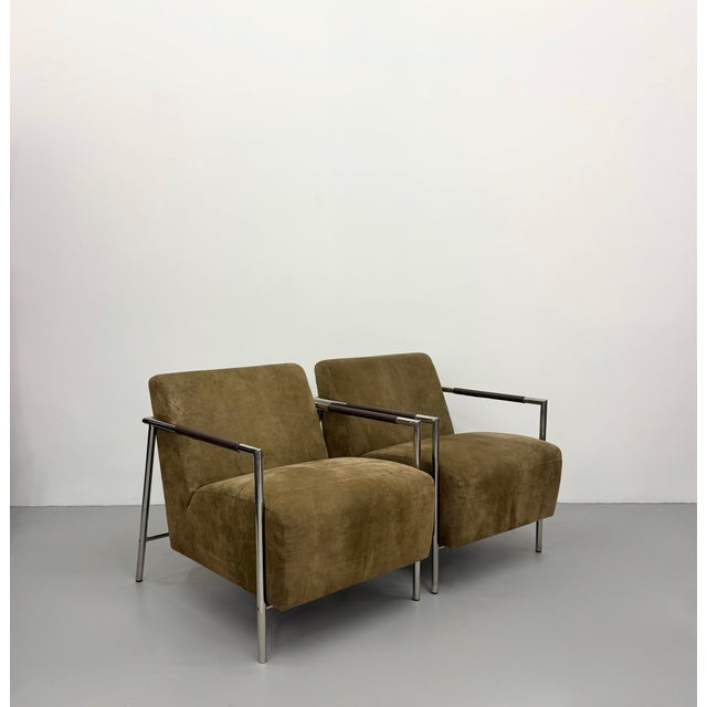 Mid 20th Century Vintage MCM Chrome & Suede Lounge Chairs - Pair For Sale - Image 5 of 9
