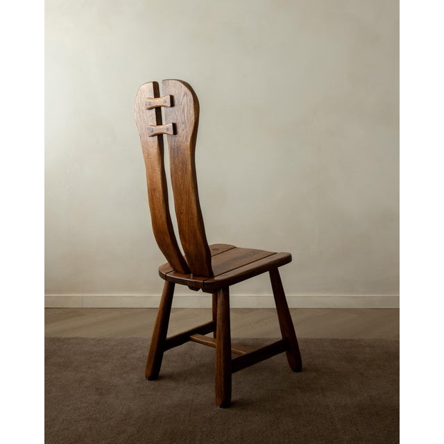 Wood Brutalist Oak Dining Chairs with Sculptural High Backs by De Puydt, 1960s, Set of 4 For Sale - Image 7 of 18
