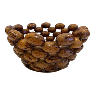 Vintage Texas Hill Country Handmade Pecan Shell Decorative Bowl For Sale