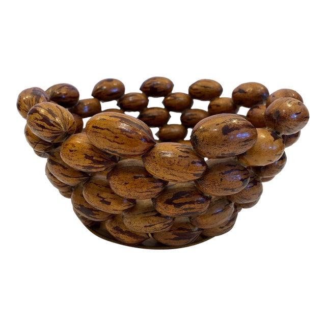 Vintage Texas Hill Country Handmade Pecan Shell Decorative Bowl For Sale