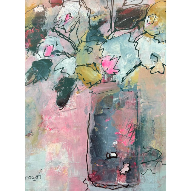 “Whimsical Florals” Triptych, Impressionist Botanical Still Life, Acrylic Paintings by Linda McDonough, Framed For Sale - Image 9 of 12