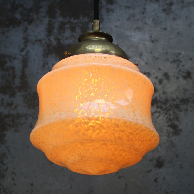 1920s French Art Deco Yellow Reeded Clichy Glass Pendant Lamp For Sale - Image 5 of 6