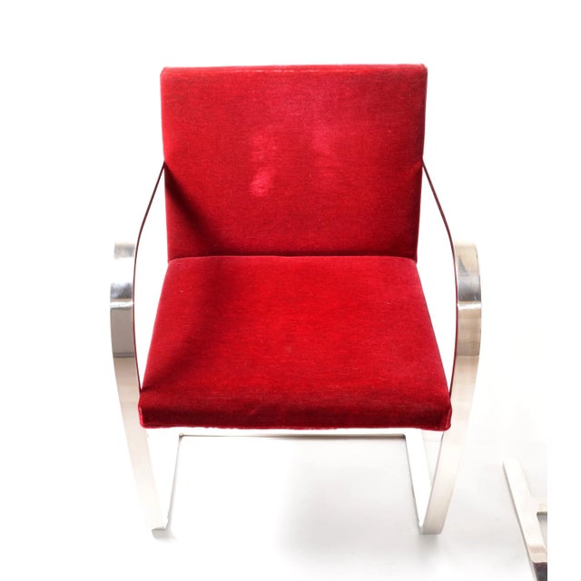 1970s Mies Van Der Rohe for Knoll Stainless Steel Brno Chairs Red Velvet 1979, Pair For Sale - Image 5 of 13