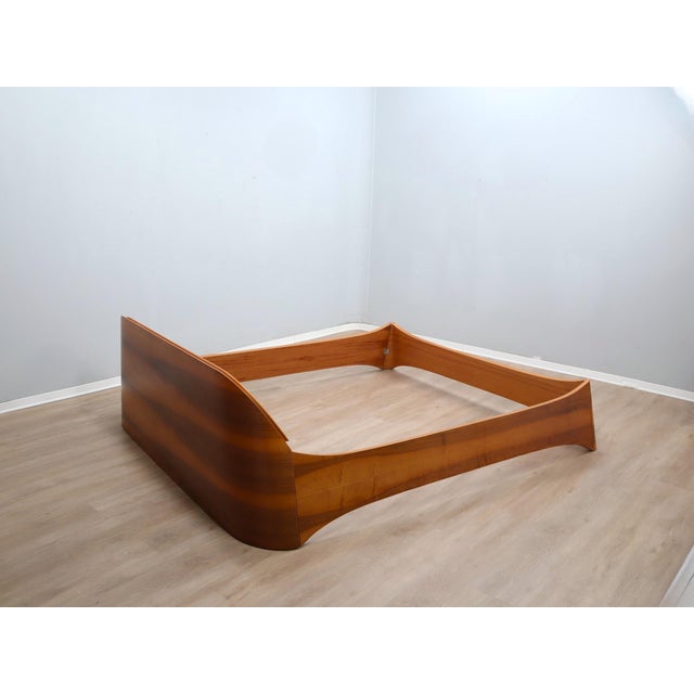 Italian Curved Walnut Bed Frame with Storage Headboard, 1970s For Sale - Image 6 of 18