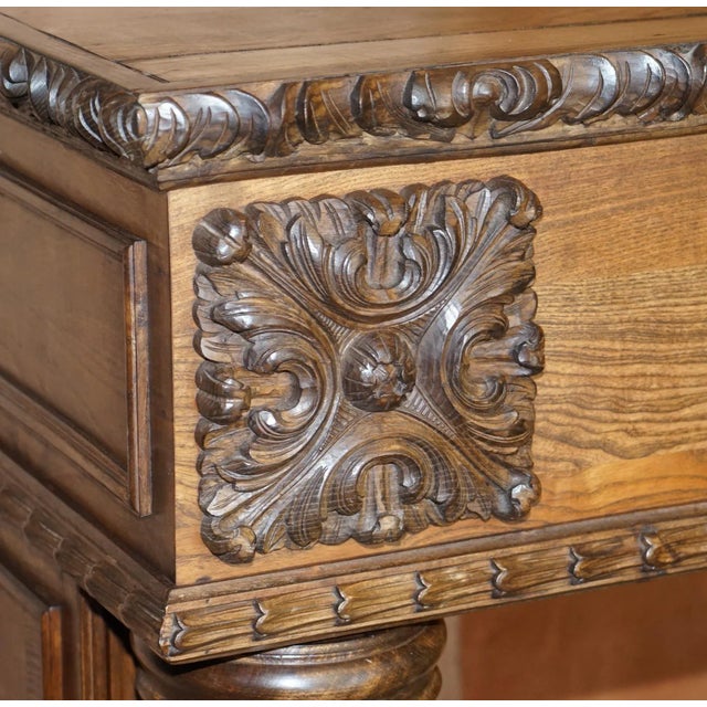 Antique Hand Carved Solid Elm Fireplace Column, 1880s For Sale - Image 9 of 18