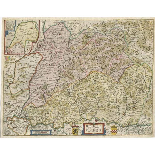 Antique map titled 'Berge Ducatus Marck Comitatus'. Original antique map of the region of Lennep, Blankenburg and...