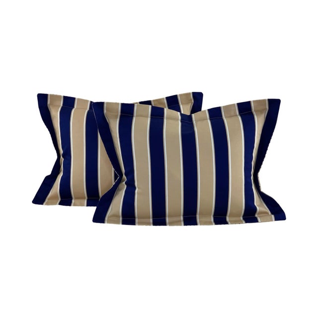 Designer Vicki Payne Free Spirit Cream Navy & Taupe Stripe Pillow Covers- 3 Pc Set For Sale In Jacksonville, FL - Image 6 of 7