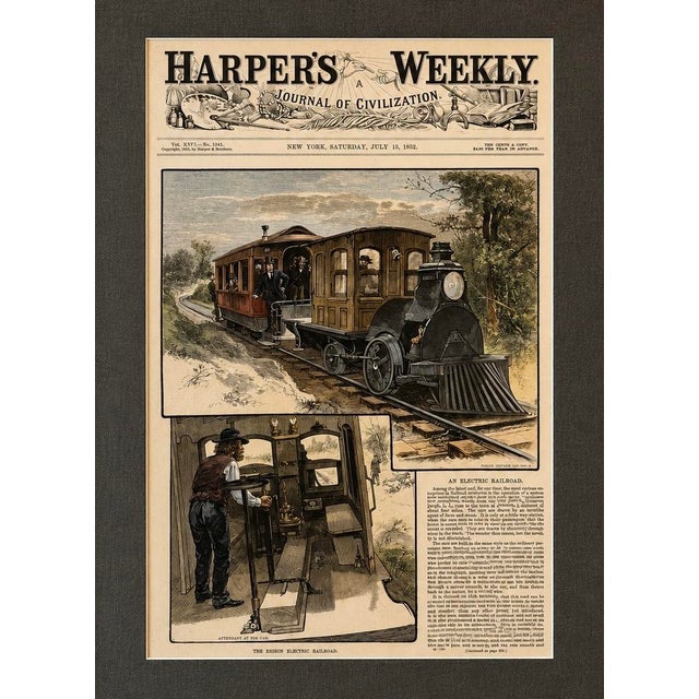 Original hand colored wood engraving, framed of July 15, 1882 issue of Harper's Weekly features a detailed color woodcut...
