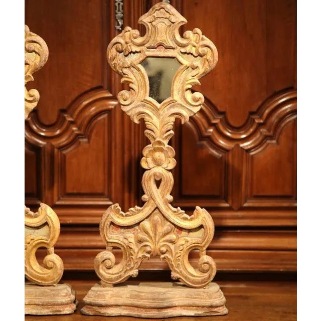 Wood Pair of 19th Century Italian Baroque Giltwood Church Reliquary Mirrors For Sale - Image 7 of 10