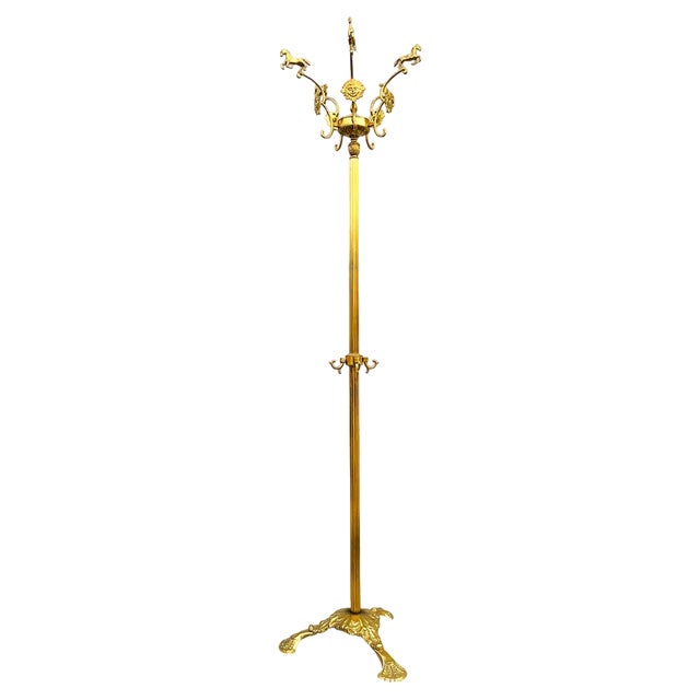 Victorian Style Brass Free Standing Coat Rack with Horses Decoration, 1960s For Sale