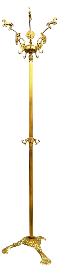 Victorian Style Brass Free Standing Coat Rack with Horses Decoration, 1960s