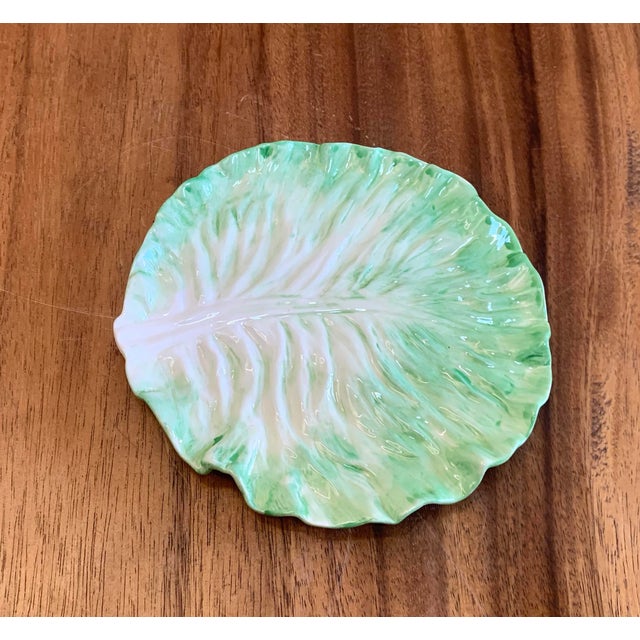 Green Light Green Ceramic Hand Painted Cabbage Leaf 8” Salad Plates - Set of 3 For Sale - Image 8 of 9