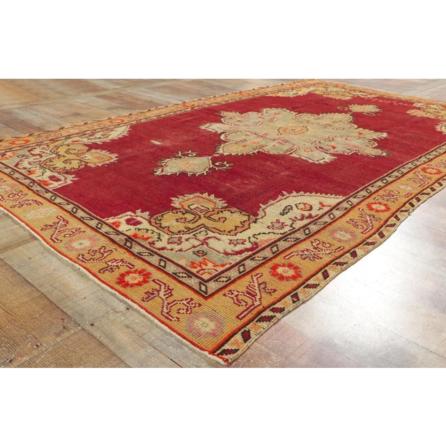 Textile Mid 20th Century Vintage Turkish Oushak Rug, 04'10 X 08'03 For Sale - Image 7 of 10