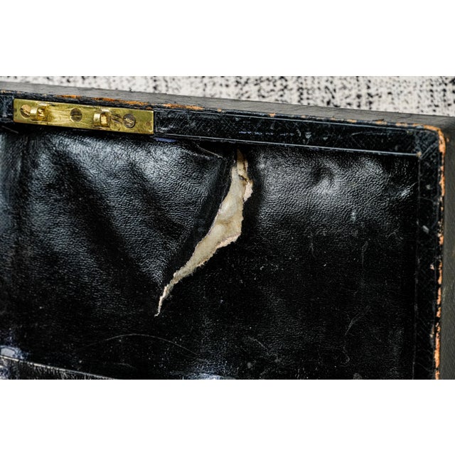 Black Late 19th Century Nice Asprey Antique Victorian Black Leather Desk Writing Stationary Box For Sale - Image 8 of 15