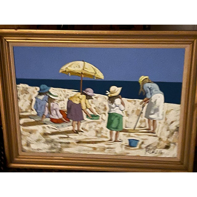 20 th c Modern Original Art painting- acrylic with sand on canvas laid on board. Coastal painting . Signed lower right.