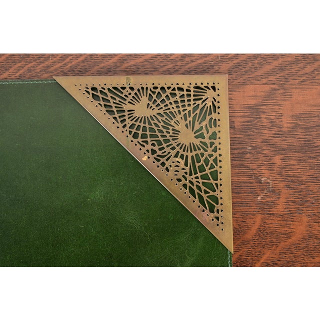 Tiffany Studios New York Grapevine Bronze Doré Blotter Corners With Leather Desk Blotter For Sale In South Bend - Image 6 of 13
