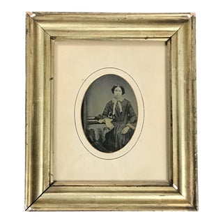 Late 19th Century Photograph Daguerrotype of a Woman in a Lemon Gold Frame For Sale