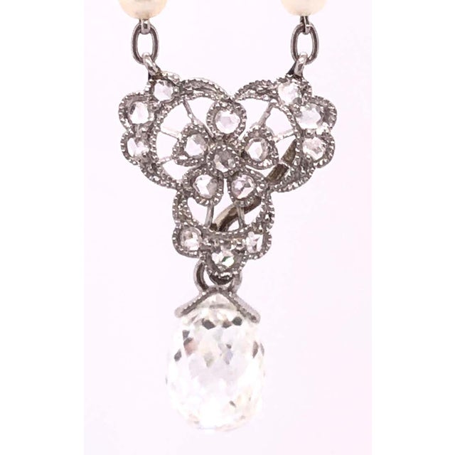 Mid 20th Century Tiffany & Co. White Gold Beaded Pearl Necklace With Diamonds and Large Briolette For Sale - Image 12 of 12