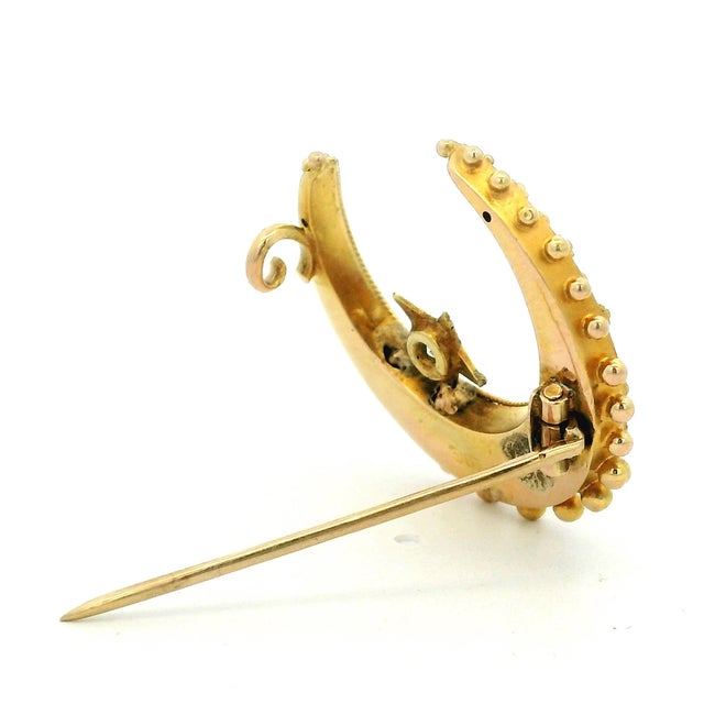 Late 19th Century Late 19th Century Victorian 15k Gold Diamond Crescent Moon and Star Brooch For Sale - Image 5 of 13