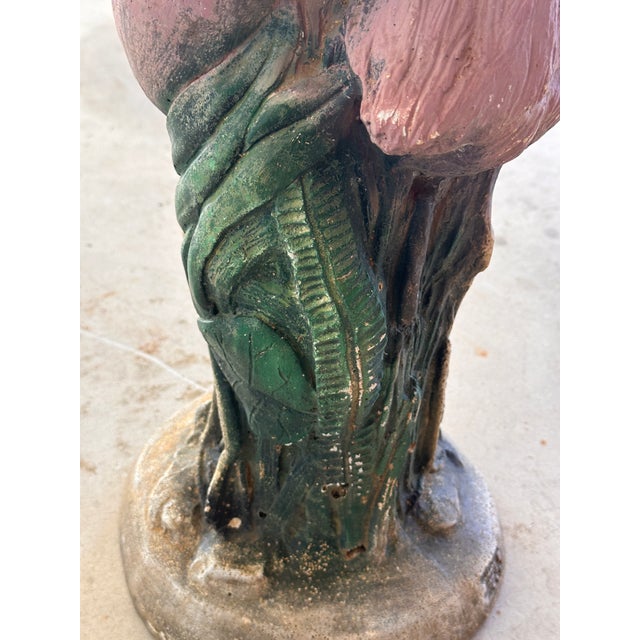 Pink Vintage Coastal Cast Concrete Sculptural Flamingo Birdbath For Sale - Image 8 of 12