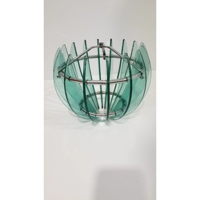 Italian 1970s Mid Century Italian Glass and Chrome Chandelier in the Style of Fontana Arte For Sale - Image 3 of 12