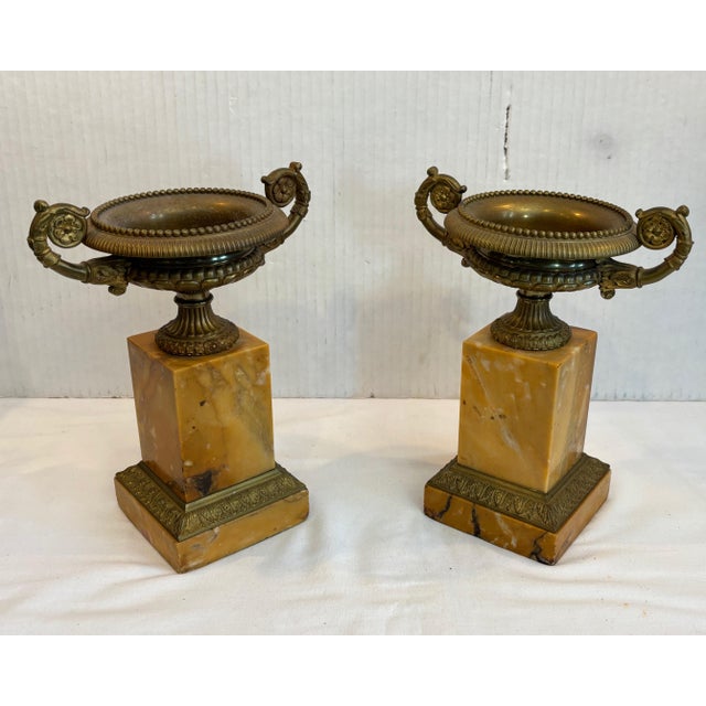 French Pair of 19th Century French Bronze and Sienna Marble Urns For Sale - Image 3 of 12