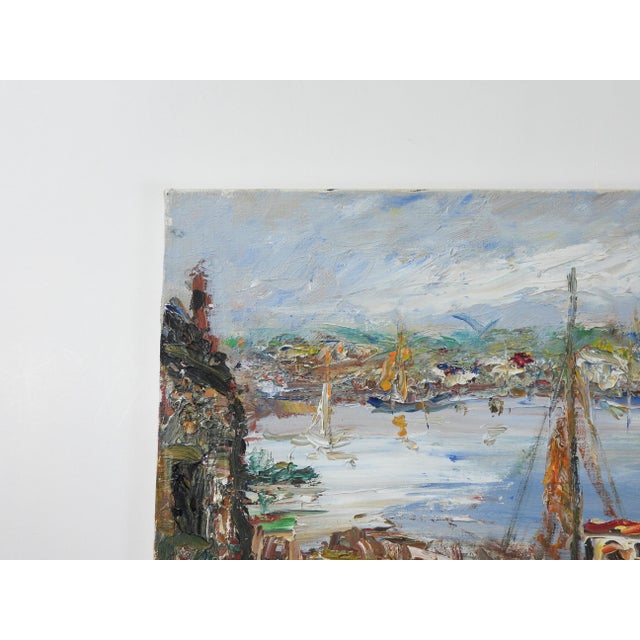 Late 20th Century Impressionist Harbor Scene Painting For Sale - Image 4 of 7