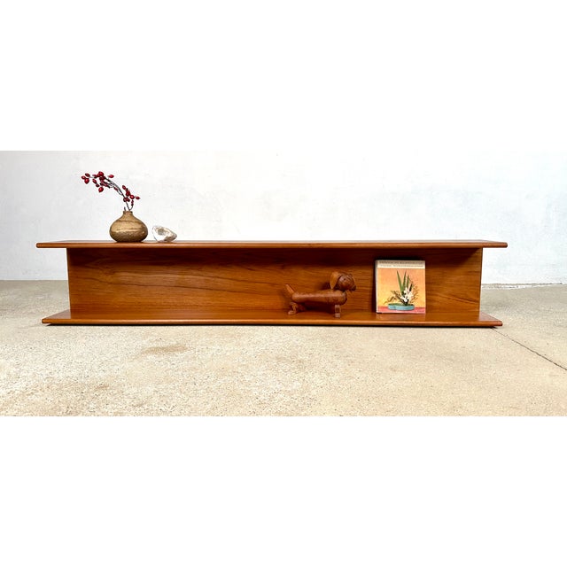 Long Minimalist Teakwood Wall Shelf, 1960s For Sale - Image 17 of 18