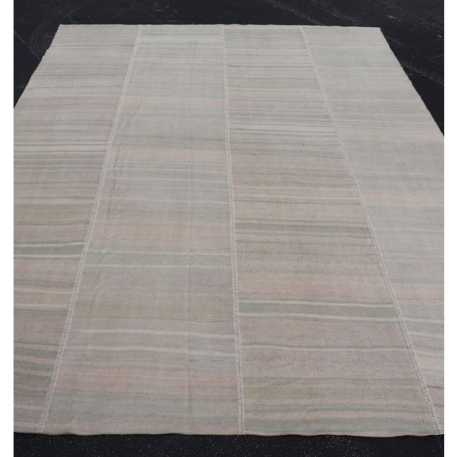 Mid 20th Century Vintage Turkish Kilim With Soft Gray, Sage, and Faded Rose Panel Design For Sale - Image 5 of 12