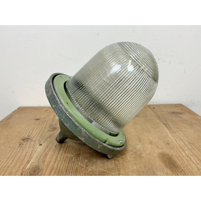 Industrial Green Bunker Ceiling Light from Polam Gdansk, 1960s For Sale - Image 10 of 15