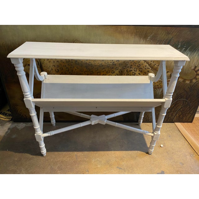 Vintage English wood white painted console table, side table or magazine/ books table.
