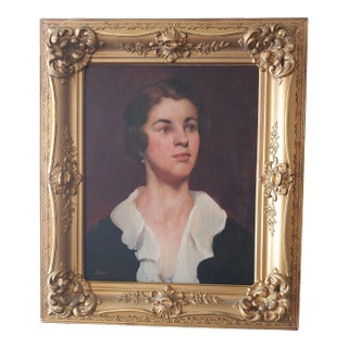 Early 20th Century Signed Rossi Woman Portrait Oil on Canvas, Framed For Sale