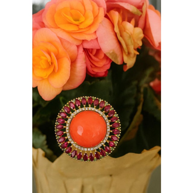 Bochic "Orient" Vintage Diamond, Orange Opal & Rose Rhodolite Ring Set 18K Gold & Silver Natural Center Orange Opal 12.00...