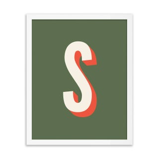 Alphabet Series in Olive, Letter S by Pencil & Paper in White Frame, XS Art Print For Sale